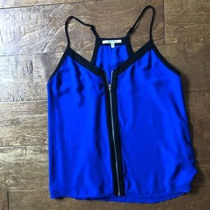 Naked Zebra Blue and Black Zip racerback tank top